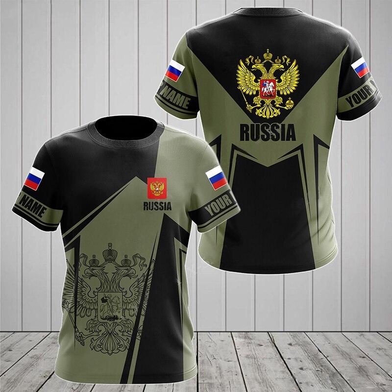 Новая мужская рубашка с короткими рукавами и круглым вырезом с принтом российского флага, мужская футболка, спортивная крутая одежда большого размера