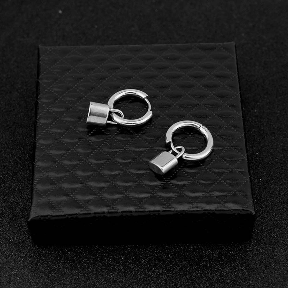 Personality Men Cool Style Korean Hop Hip Stainless Steel Ear Clip Stud Earring Padlock Earrings