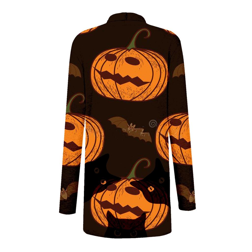 Fashion Women's Halloween Animal Cat  Print Long Sleeve Cardigan Jacket