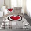 Parure de lit 3 pièces en coton avec imprimé tartan et coeur love mountain - beige et rouge - 240 x 220 cm