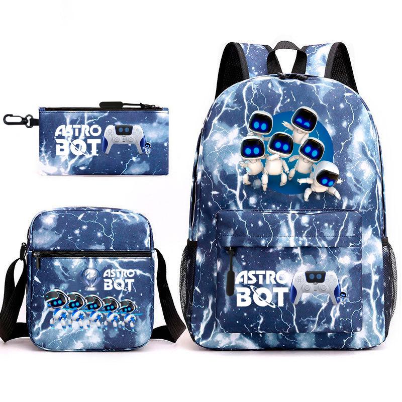 Teen Schoolbag, Universe Robot, Primary School Student Starry Sky Personality Heat Transfer Backpack Three-piece Set