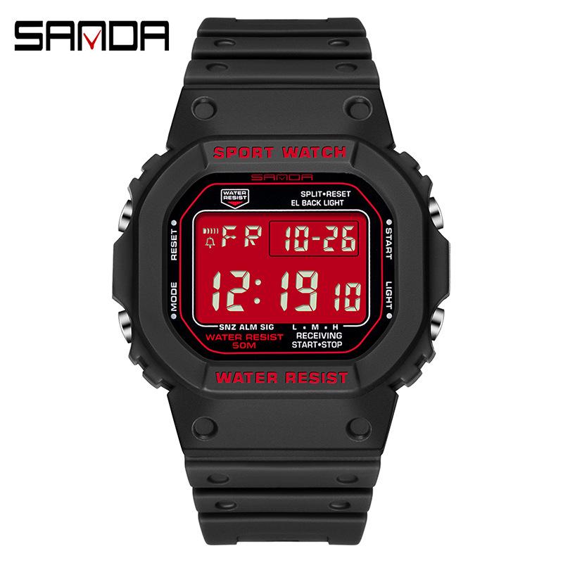 SANDA's New Square Single Display Movement Multi-functional Luminous Waterproof Outdoor Sports Student Electronic Watch