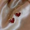 2024 Trendy Wine Red Heart Earrings - Elegant & Stylish Celebrity-Inspired Ear Jewelry from South Korea
