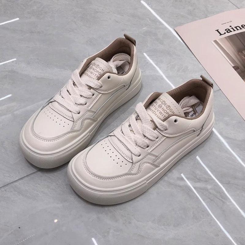 Leather Flat White Shoes Women's Soft Baseplate Shoes Spring and Summer New Versatile Thin Casual Student Women's Shoes