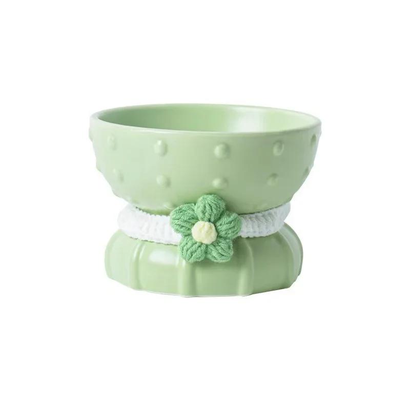 Cat Elevated Ceramic Bowl Cute Cactus Shaped Pet Food Water Feeders Small Dogs Drinking Eating Supplies
