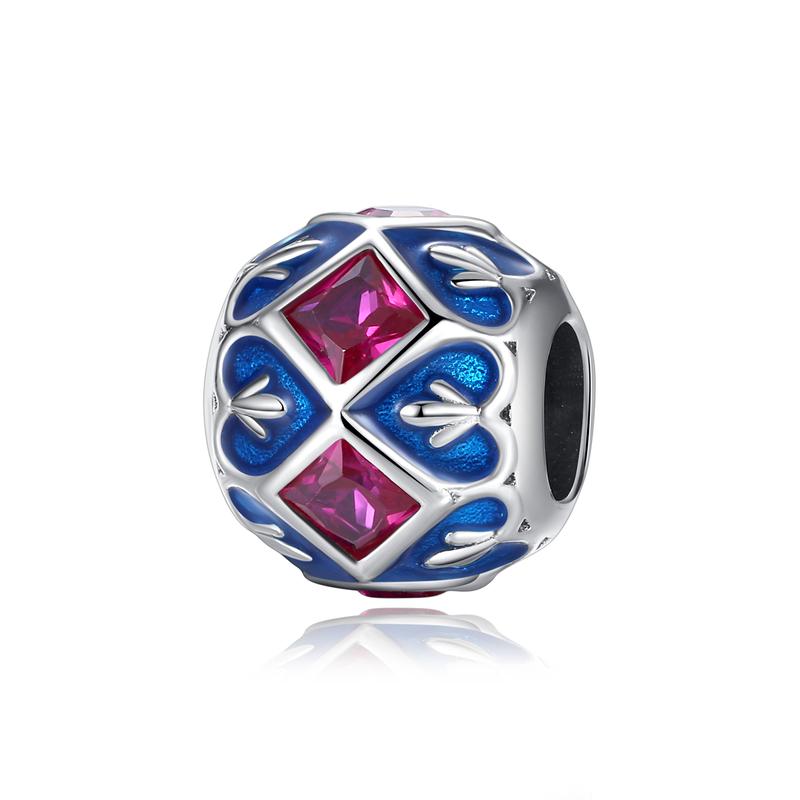 925 Sterling Silver Murano Glass Red Beads Blue Pink Purple Round Charm Plata De Ley 925 For Original Bracelet Jewelry