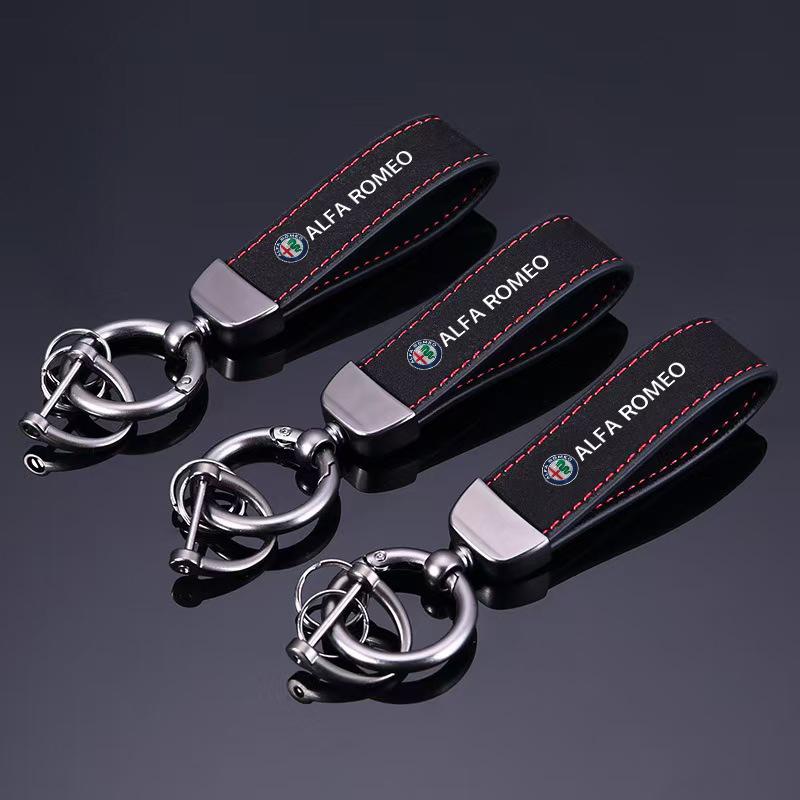FKZLV1 2026 Hot Sticker High-end Leather Car Logo Key Chain Keyring Accessories For Alfa Romeo 4C 159 166 Spider Giulia 156 147 8C GT 2