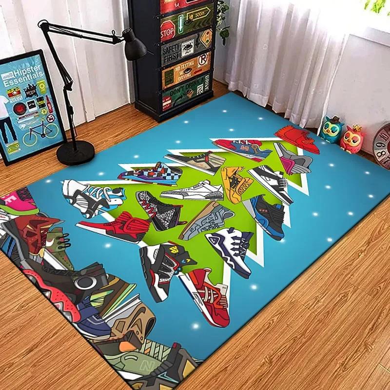 Basketball Sneaker Print Area Rug for Living Room Bedroom Kids Playroom Hallway Door Mat Non Slip Decorative Floor Carpet Gift