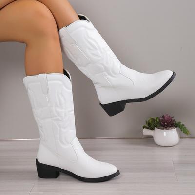 Обувь для женщин Высококачественные зимние женские сапоги без застежек до середины икры Однотонные с острым носком и средним каблуком Zapatillas De Mujer