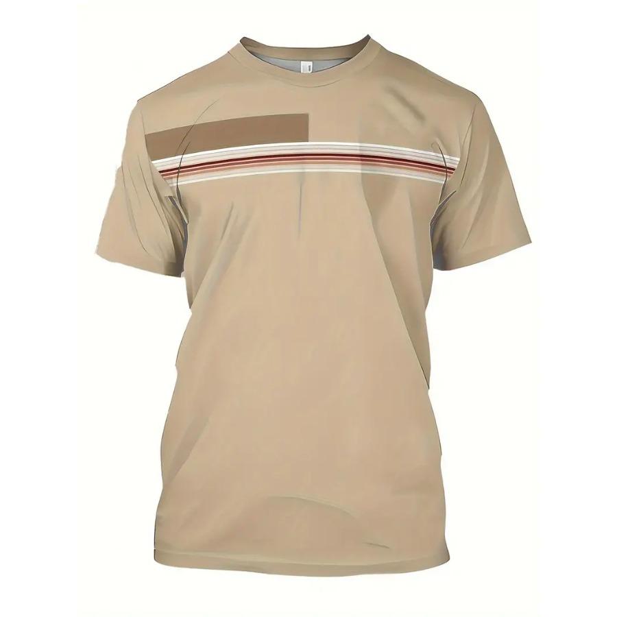 Футболка мужская с круглым вырезом и коротким рукавом - мягкая слегка эластичная полиэстеровая ткань, узор в полоску, повседневная, весна-лето