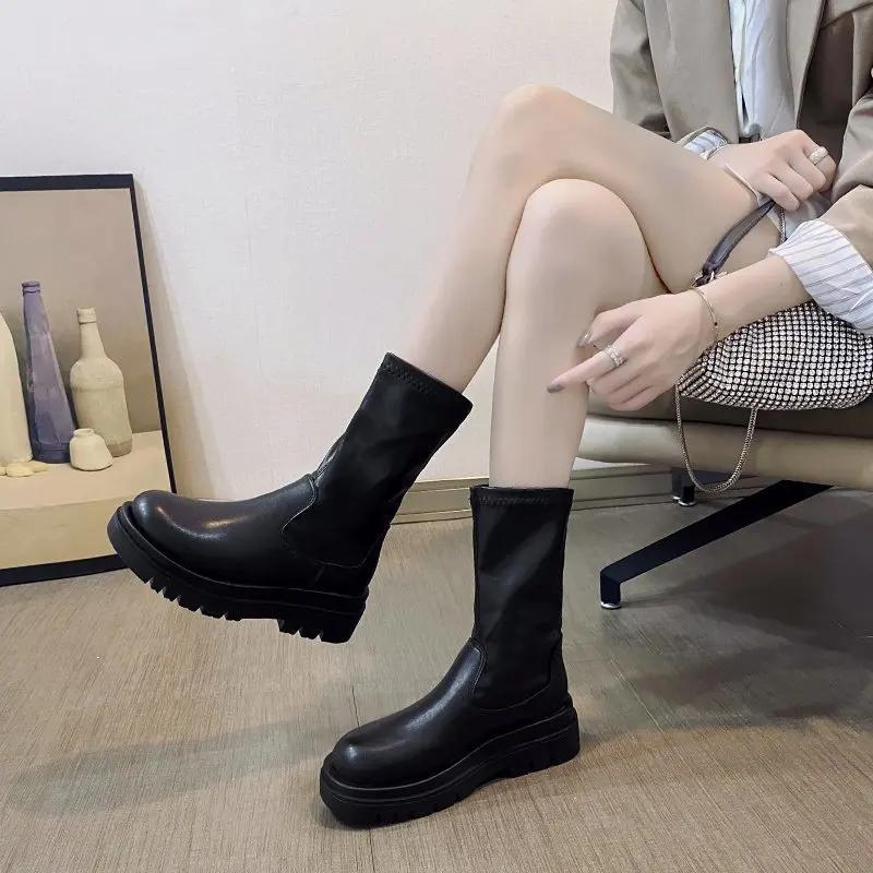 Весенне-осенний абзац, удобные студенческие модные ботинки, увеличивающие рост, модные высокие ботинки с толстой подошвой