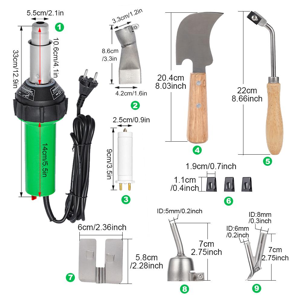 220 В Пистолет для сварки пластика 1600 Вт Машина Электрический пистолет горячего воздуха Сварочная горелка + Нагревательный элемент / Сварочная насадка Аксессуары Для ПВХ