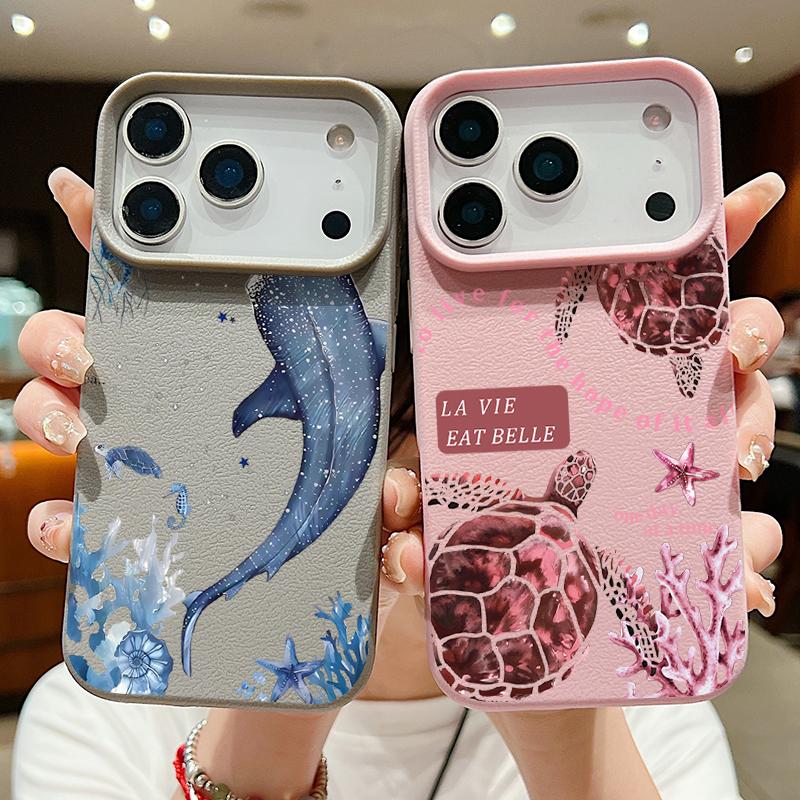 Красочный чехол для телефона 'Морской парк' для iPhone 17 16 Pro Max, роскошная матовая силиконовая крышка с текстурой кожи для iPhone 15 14 13 Pro Max 11 16e 17e