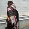 New Plaid Fringed Scarf Women's Autumn and Winter Rainbow Wind Warm Color Matching Imitation Cashmere Shawl Thickened Scarf
