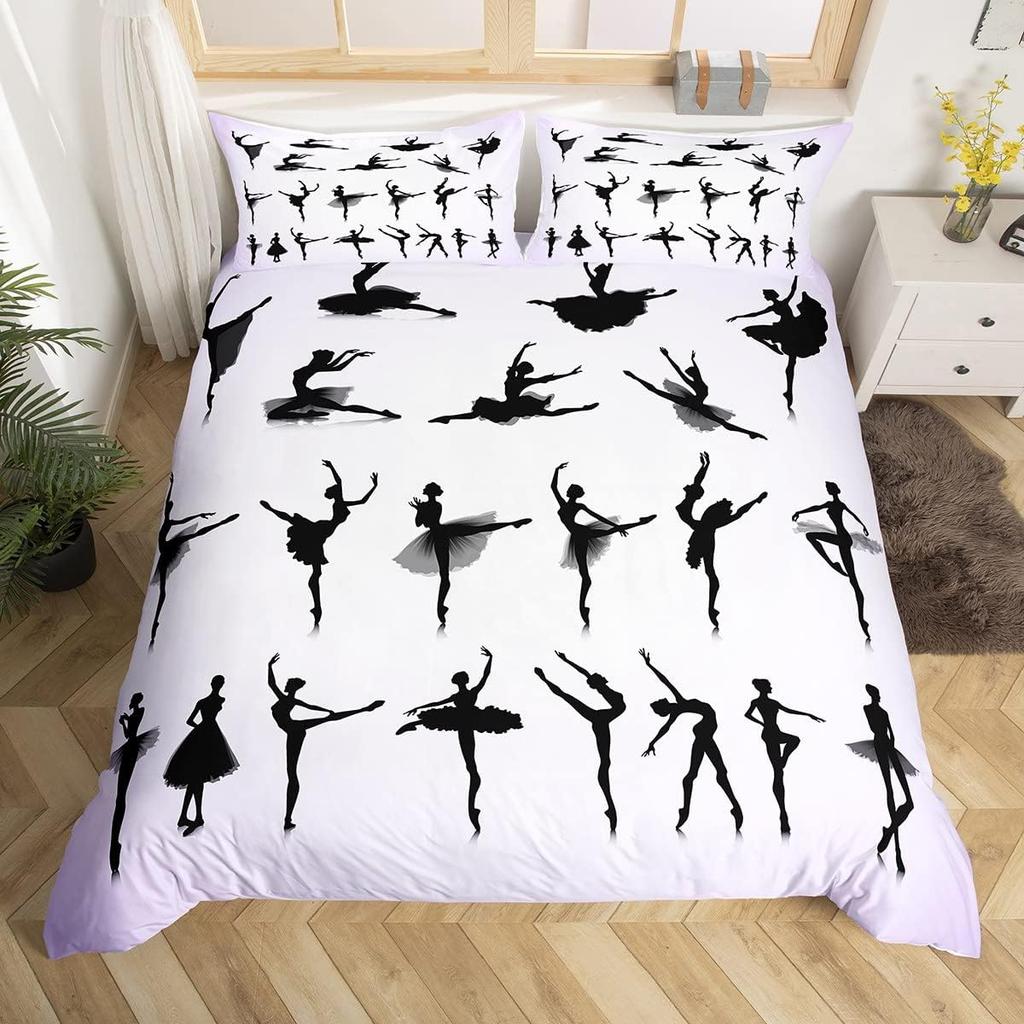 Cartoon Ballet Girl Duvet Cover Twin Queen Size Sport Theme Bedding Set Soft Microfiber Dancer Comforter Cover With 2 Pillowcase
