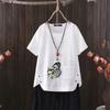 2025 Summer New Butterfly Print V-neck Cotton Hemp Women's T-shirt - Light & Fashionable