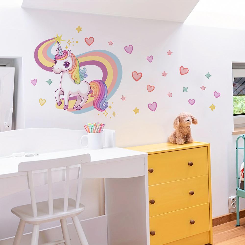 Cute Unicorn Rainbow Wall Sticker Kids Room Bedroom Wall Decoration Self-Adhesive Wall Art