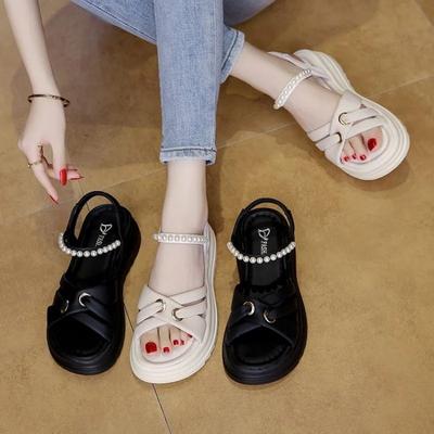 Мода 2025 Новый стиль Толстая подошва Высокие каблуки Черные сандалии с юбкой Обувь в римском стиле для дам Большой размер