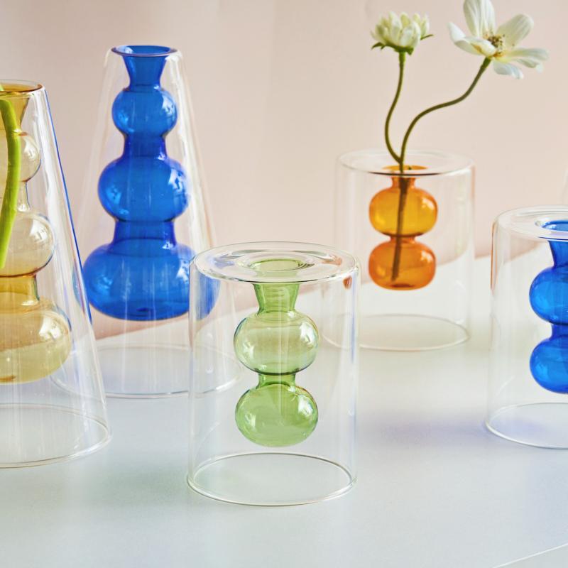 Nordic Modern Двойная стенка Ваза Креативная Гидропонная Прозрачная Стеклянная Ваза Гостиная Настольный Декор Персонализированное Художественное Украшение