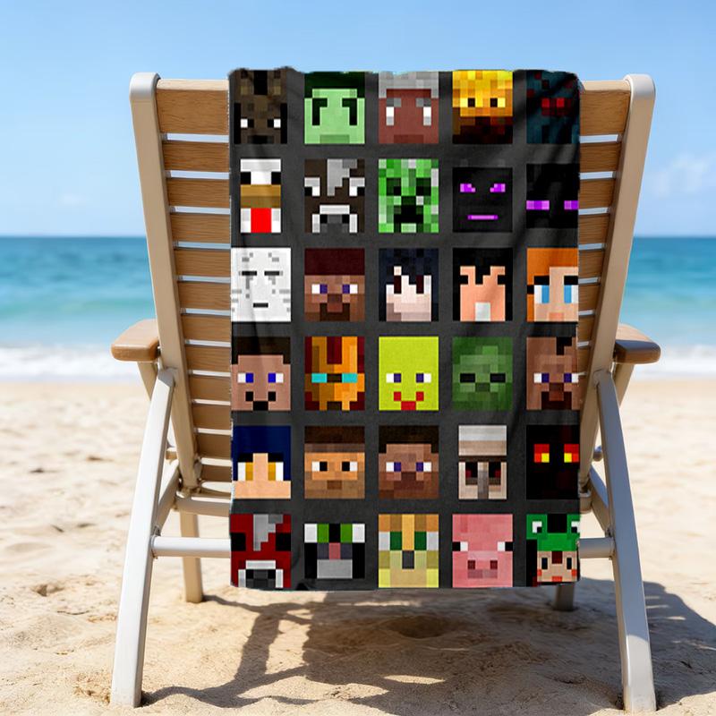 1pc Minecraft2 Beach Towel with Custom Name, Beach/Swimming/Bath/Picnic/Camping Towel, Suitable for Seaside Beaches