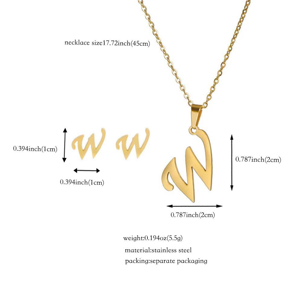 Набор украшений из титановой стали: Невыцветающее ожерелье и серьги с английскими буквами