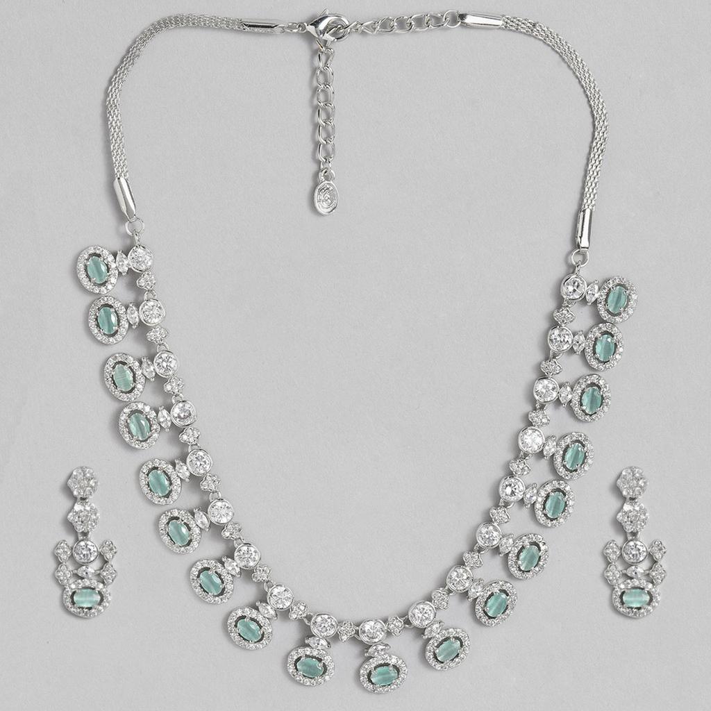 Завораживающее мятно-зеленое колье Estele с родиевым покрытием и цирконами для женщин