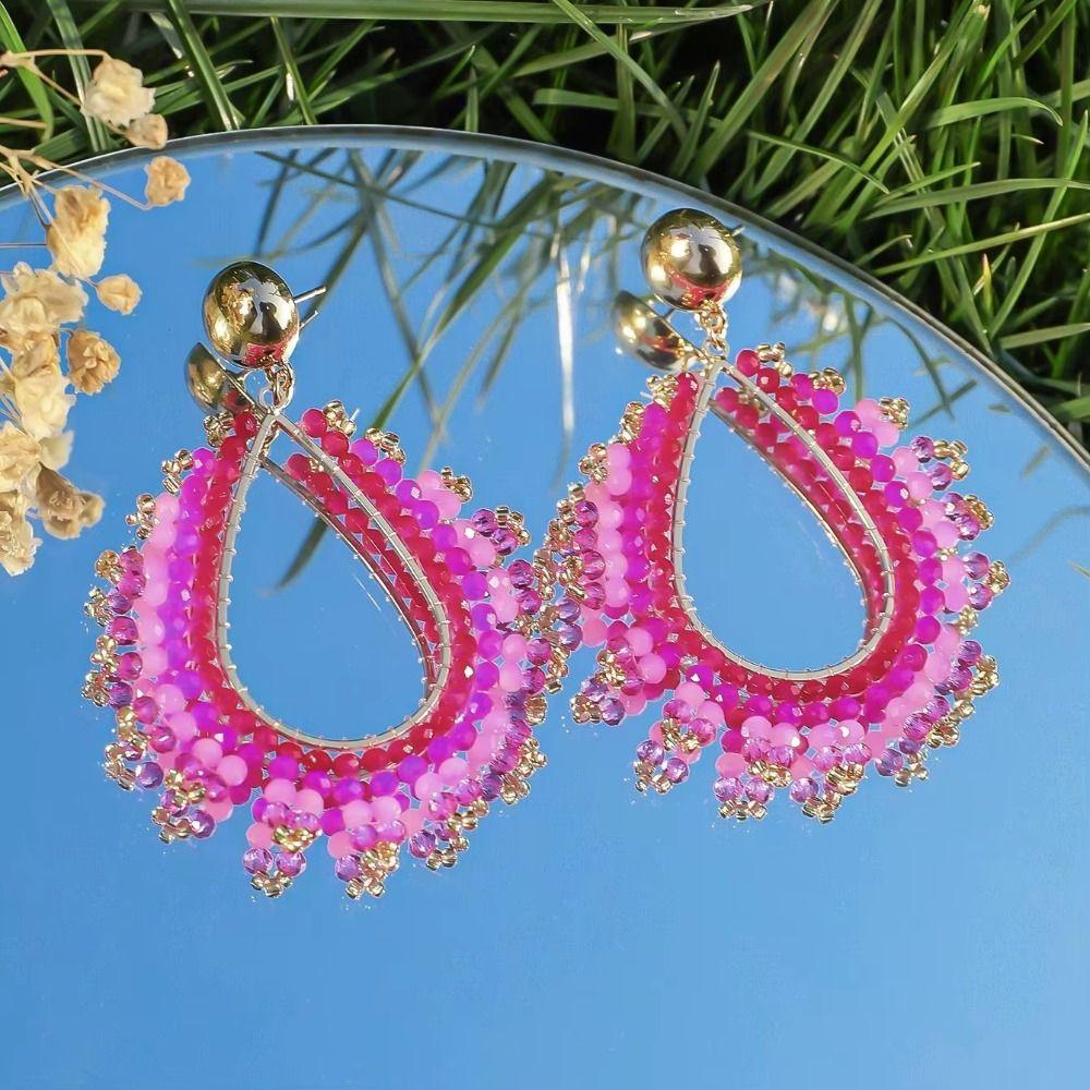 Bohemia Crystal Beaded Earrings Crystal Pendant Earrings Summer Party Jewelry Accessories