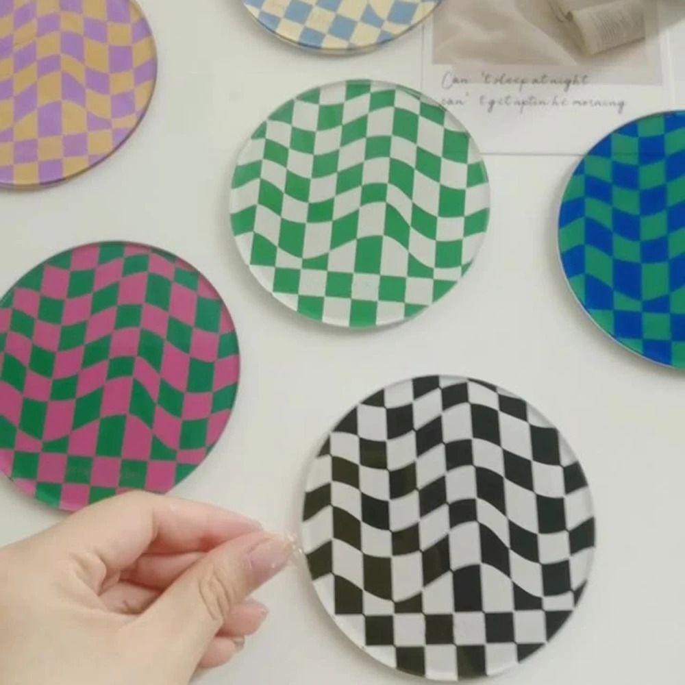 Non-Slip Retro Cup Mat Waterproof Drinks Placemat Checkerboard Acrylic Coaster Restaurant