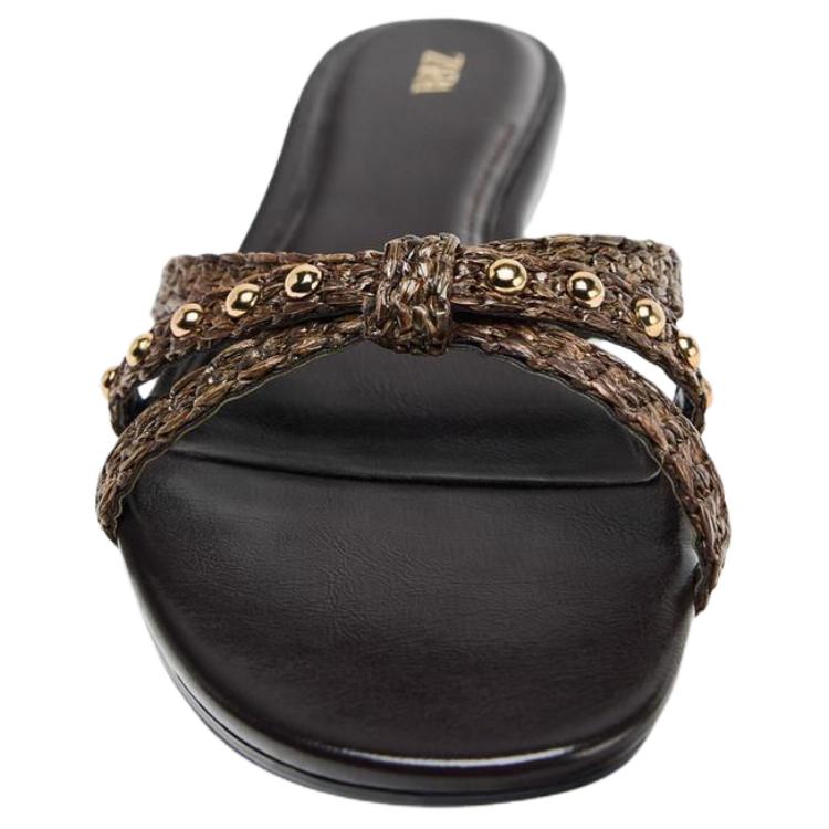 Zara Slip-On Open-Toe Studded Flat Anti-Rubbing Slide Sandals Women Sandals Black 3604510700