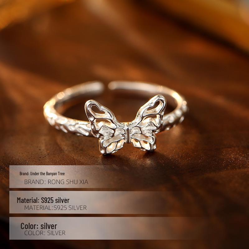 Открытое кольцо Banyan Tree S925 Silver Butterfly Textured Womens - Light Luxury, уникальный дизайн, новое поступление