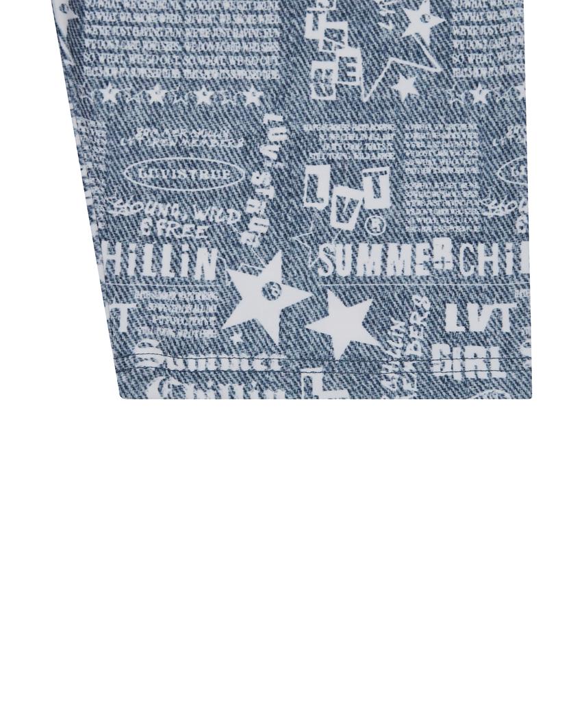 LUVISTRUE Su Denim Letter Biker Shorts(Blue)