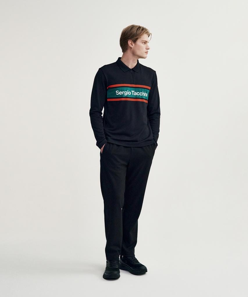 Мужская футболка-поло SERGIO TACCHINI с длинным рукавом, на молнии, из пике, с логотипом M Flag