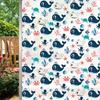 Blue Whale Column Pattern Window Privacy Film 1 Roll Removable Decorative Film for Bedroom Door Glass Frosted Sticker
