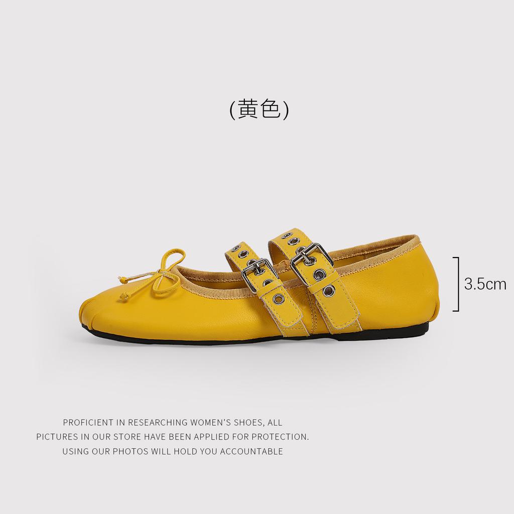 Ballet Shoes Early Spring Straps Shallow Mouth Versatile Round Head Flat Bottom Bow Inner Height-Increasing Women'S Shoes