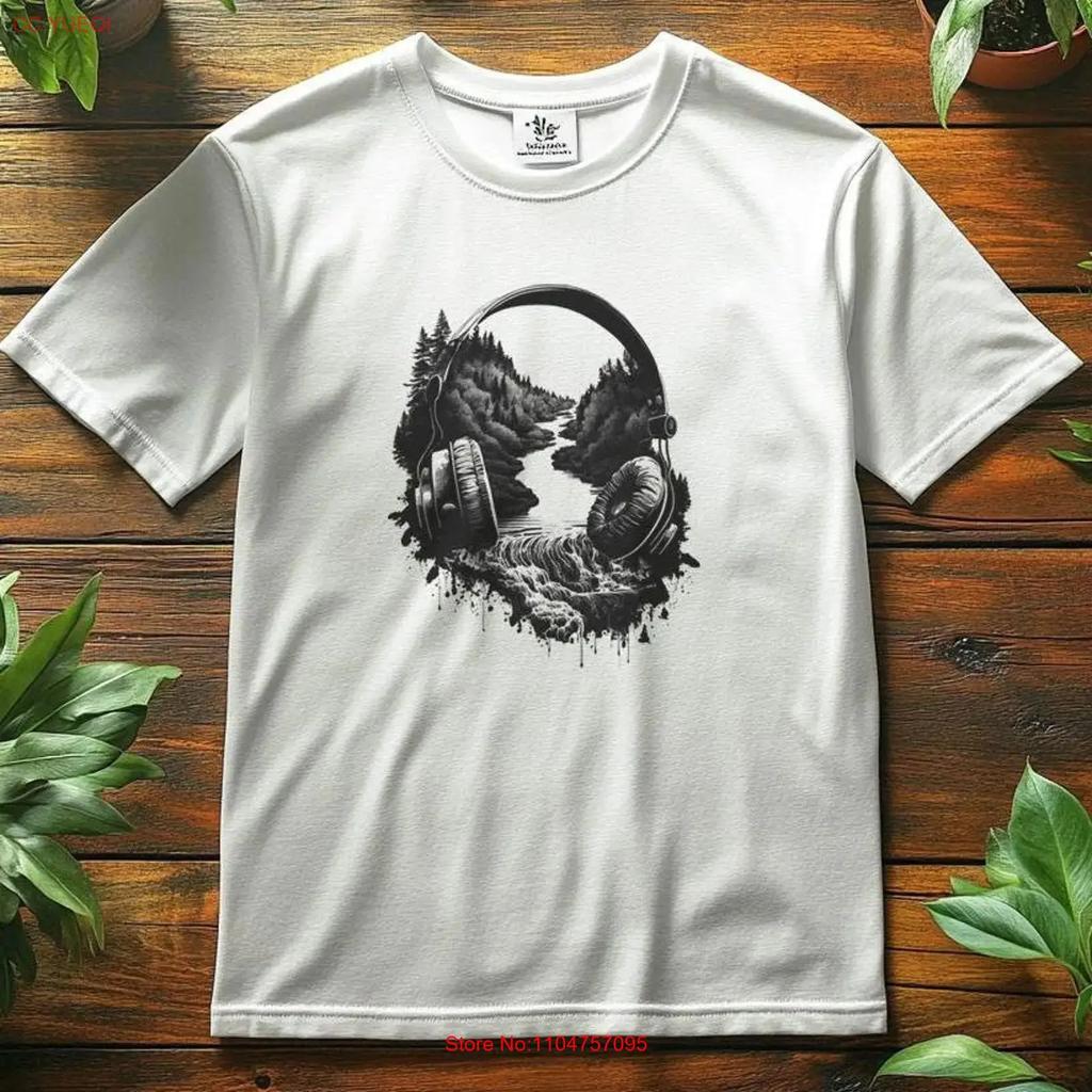 Kopfhrer Natur Berge Herren T Shirt Fluss Wandern Musik Motiv Unisexn Wald Druck Geschenk Geburststag Vintage Breathable