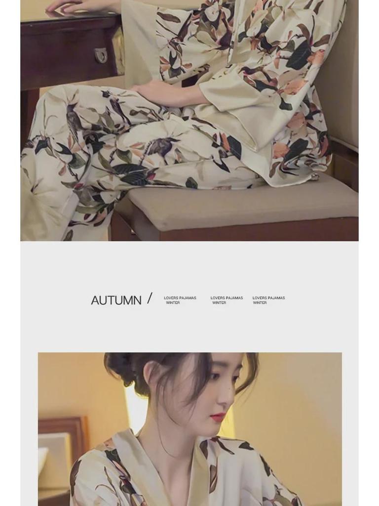 Стильный осенний пижамный комплект в китайском стиле для женщин: Топ с длинными рукавами и брюки, идеально подходят для отдыха или ношения на открытом воздухе