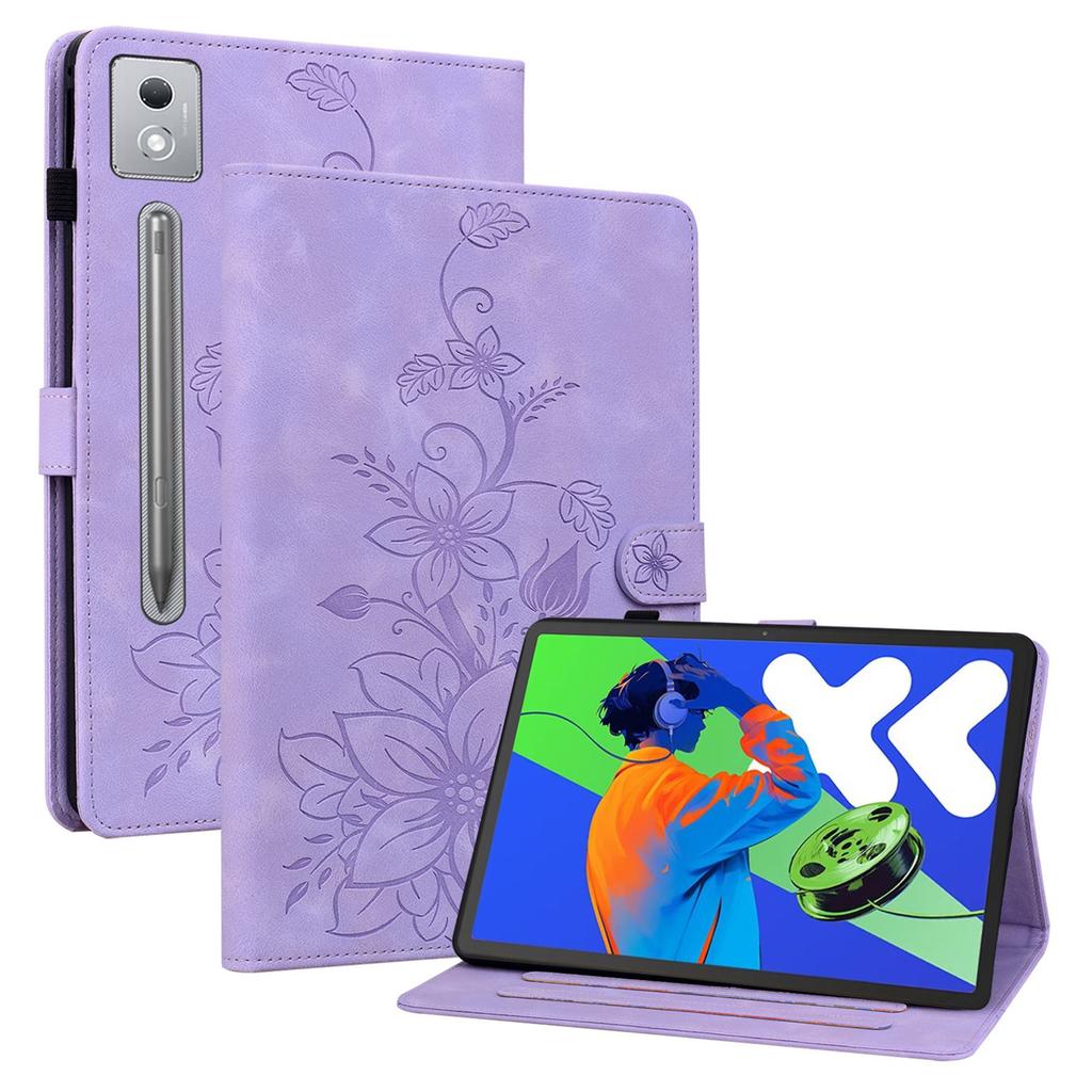 Для Lenovo Tab P12 Pro 12.7 2025/Xiaoxin Pad Pro 12.7 (2025) Чехол с тиснением лилии, отделениями для карт, кожаный чехол для планшета