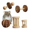 1PC Cute Natural Wooden Rabbits Toys Pine Dumbbells Unicycle Bell Roller Chew Toys for Guinea Pig Rat Small Pet Molars Supplies