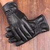 Warm Gloves Autumn and Winter Men's and Women's Outdoor Riding PU Leather Touch Screen Piled Thickened Cold-proof Three-tendon Gloves