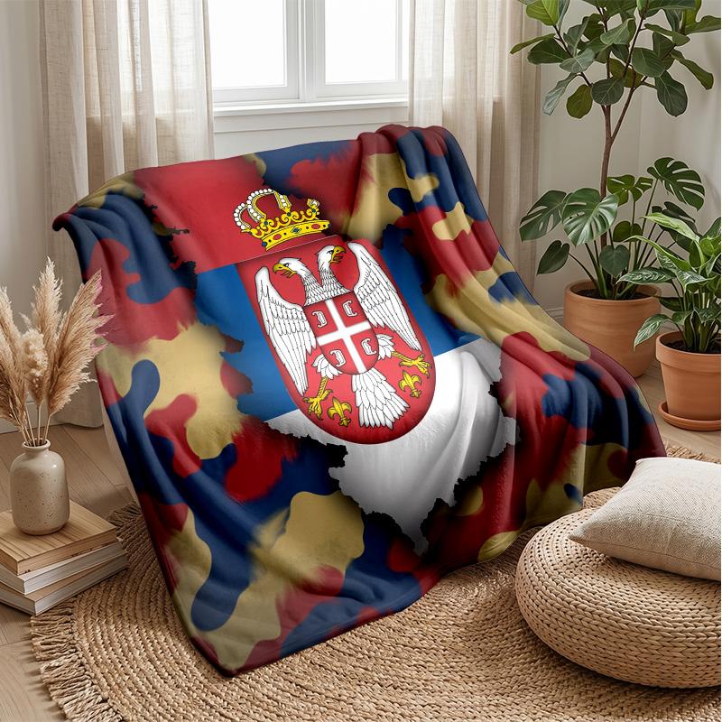 Serbia Printed Flannel Blanket Skin Friendly Warm Decorative Throw for Indoor Couch Bed Daily Use