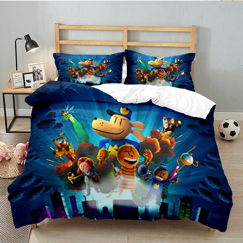 Dog Man And Friends Adventure 3PCS Bedding set,Ideal for 1pc Duvet Cover And 2pcs Pillowcases Perfect for Fan gift,Ideal for Bedroom, Dormitory