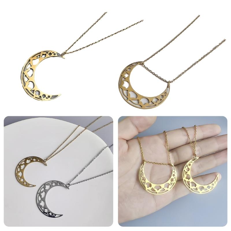 Stylish Lunar Cutout Necklace Stainless Steel Moon Charm Neck Chain Adjustable Length Clavicular Chain for Women Girls