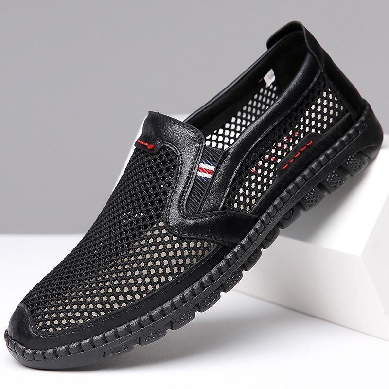 Summer new mesh shoes breathable men's soft leather shoes Doudou casual shoes one-pedal shoes