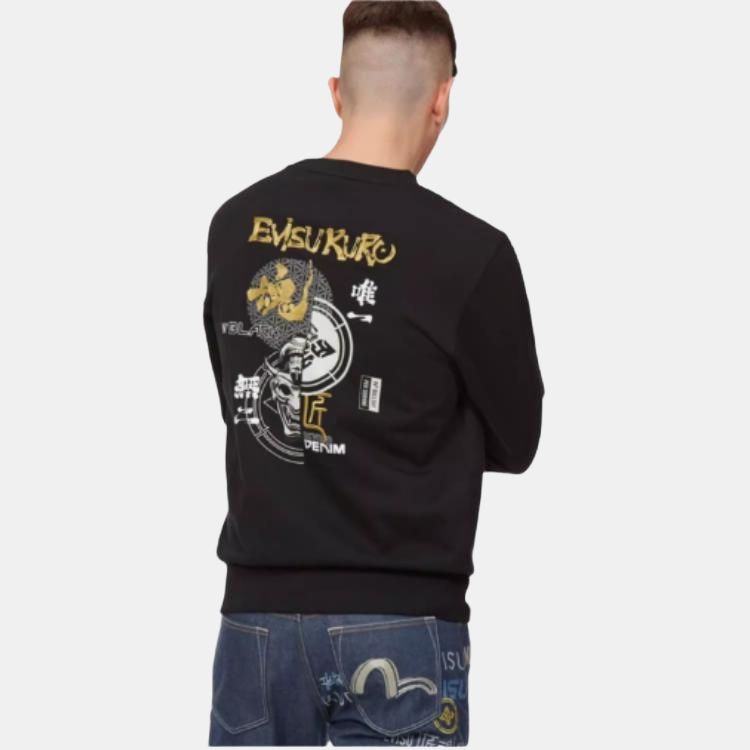Evisu Свитшот унисекс с принтом в виде букв, с круглым вырезом, длинным рукавом, черный 2EAGNM1SW424XXCT