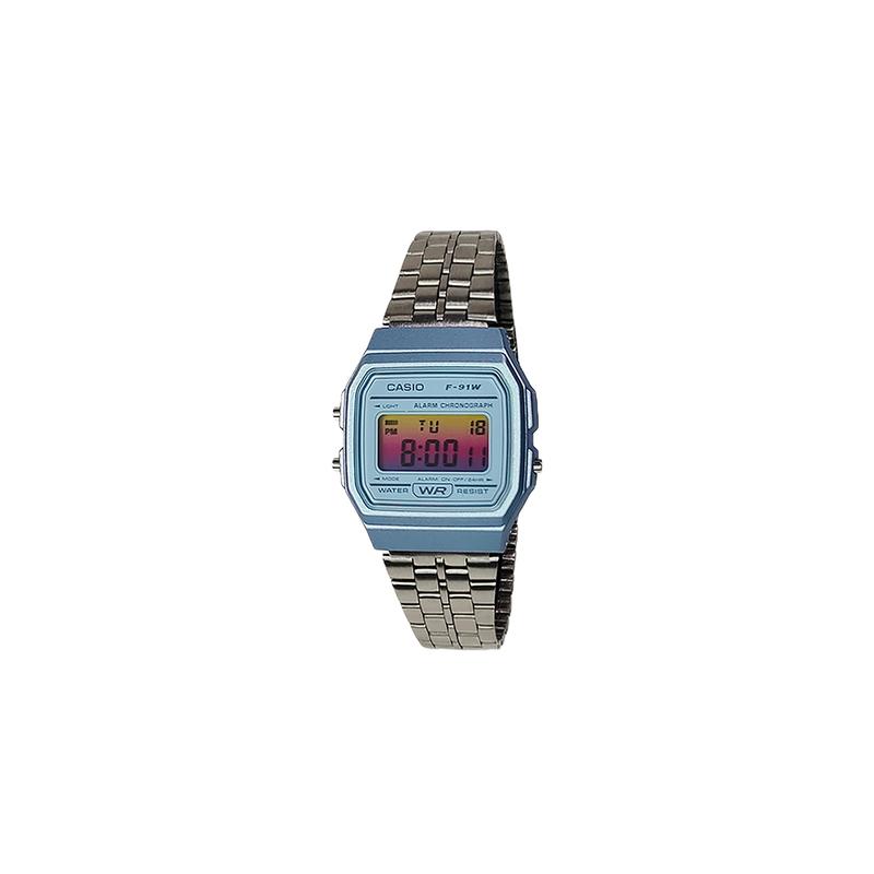 Casio Кастомизированные часы, модифицированная серия, разноцветные часы с вертикальной полоской, корпус из черной смолы, водонепроницаемые F-91WG-9, модифицированные - F-91WG-9