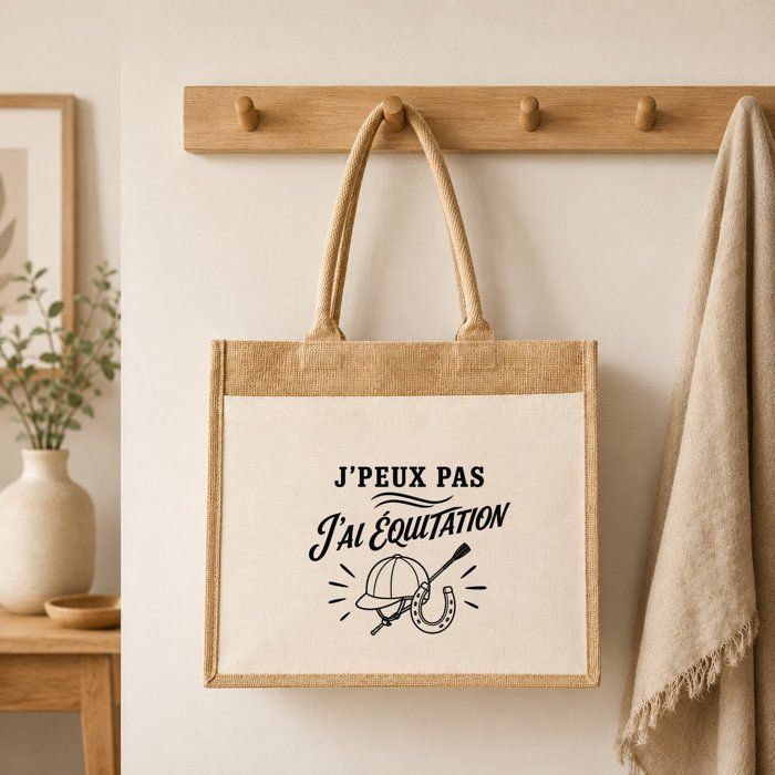 Sac Cabas - PLANETEE - J’peux pas minimaliste - Toile de jute & coton - Beige - 43×33×21 cm (21 L)