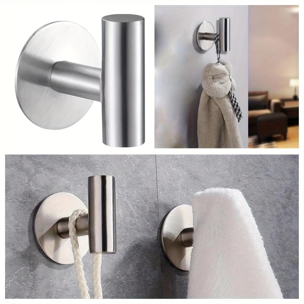 1pc, No Punching Self-adhesive Hook, Stainless Steel Bathroom Hook,bathroom Accessories Kitchen Organizer