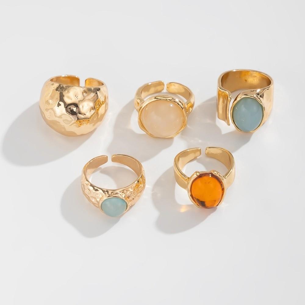 5pcs/7pcs Stackable Opening Rings Set Irregular Retro Metal Ring Chunky Smooth Rings Daily Wear