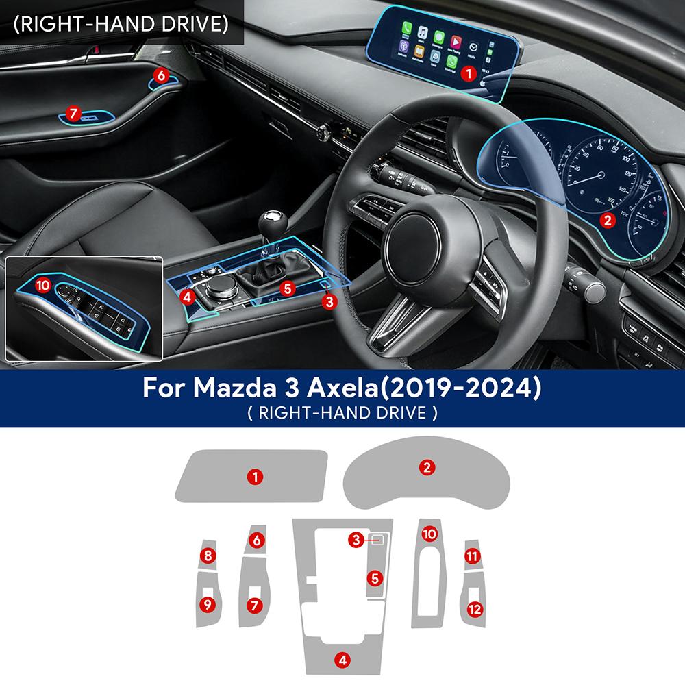 For Mazda 3 Axela -2024 Car Interior Film Center Console Navigation Screen Gear Transparent TPU Protective Film Anti-scratch