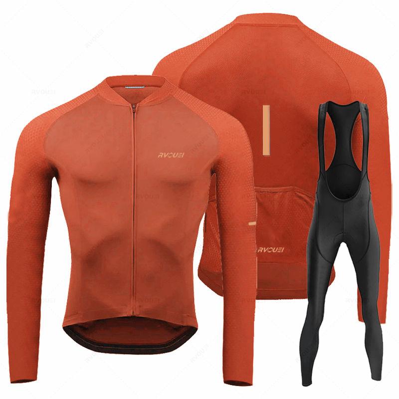 Rvouei 2026 New Autumn Long Sleeve Bib Pants Cycling Jersey Set Ropa Ciclismo Bicycle Clothing Bike Jersey Uniform Men Clothe
